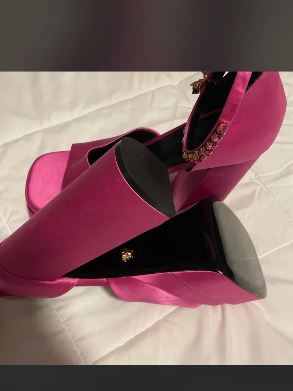 Women’s Versace Platform Block Heel Sandals in Hot Pink